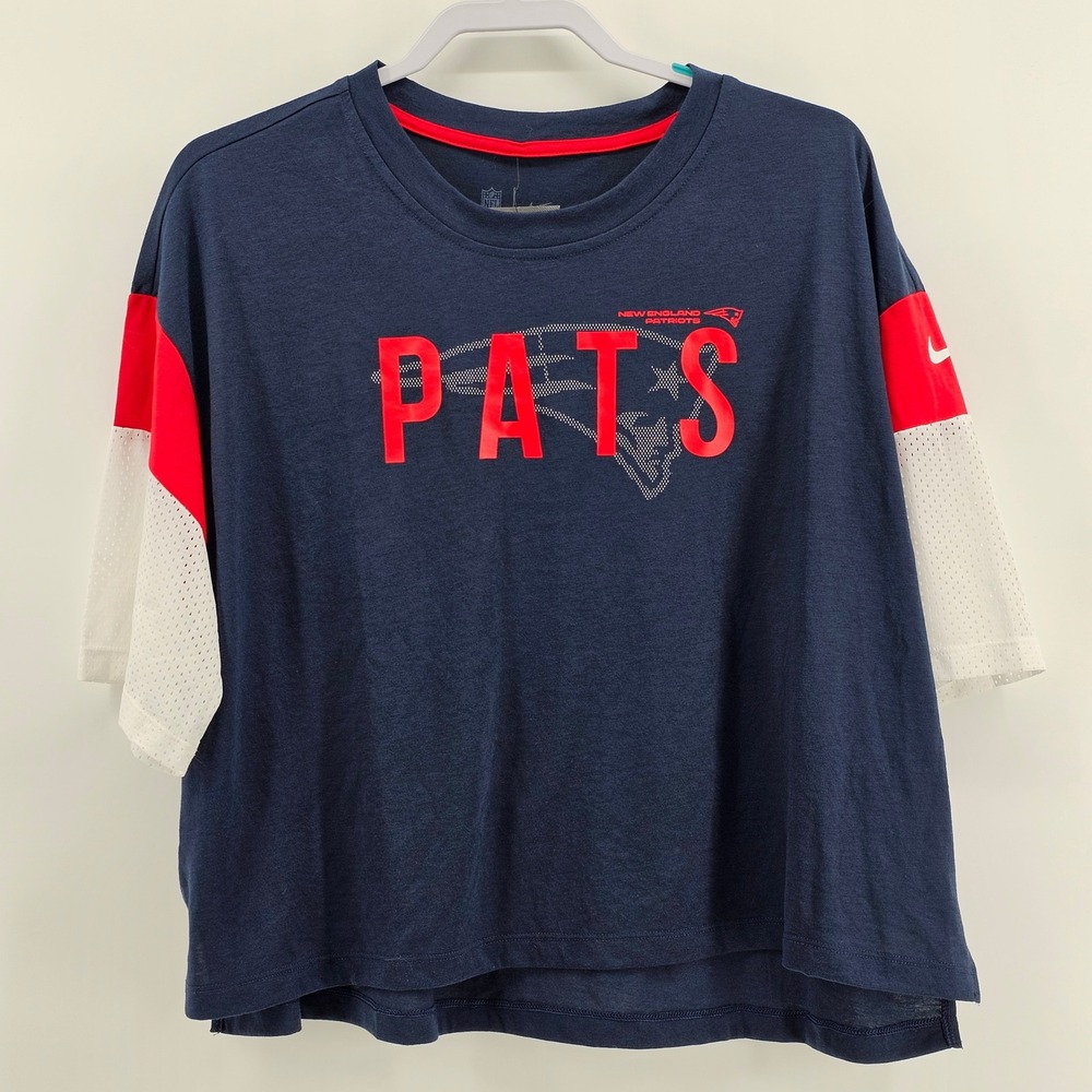 Nike New England Patriots T-Shirt Womens XXL Navy Blue Cropped Mesh NWT